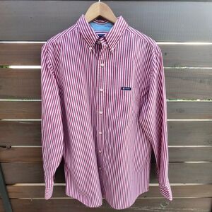Chaps Red & White Striped‎ Button Down Shirt Men's Large | Easy Care